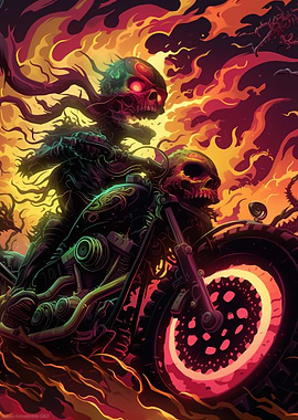 Skull Rider on Flaming Motorcycle