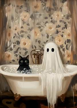 Ghost and Cat in Bubble Bath