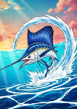 Marlin Leaping Ocean