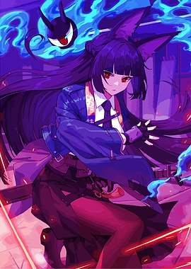 Anime Girl with Fox Ears and Spirit