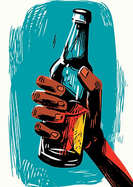 Hand Holding Bottle Illustration