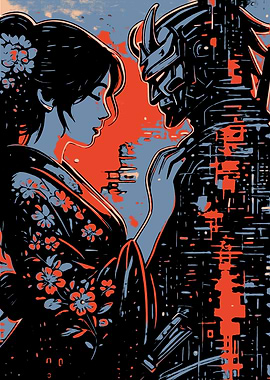 Samurai and Geisha Digital Art
