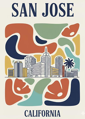 San Jose California Retro Cityscape Art