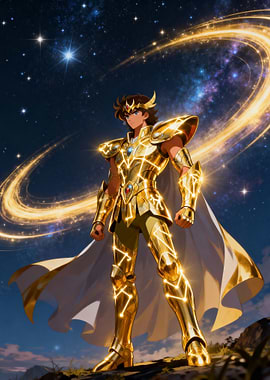 Anime Character in Golden Armor