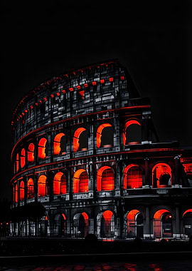 Colosseum at Night with Red Illumination