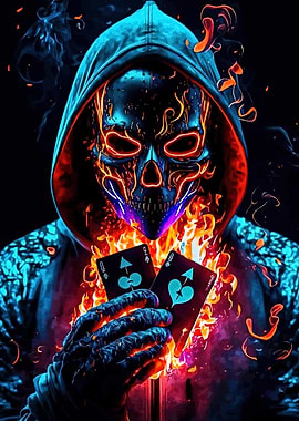 Flaming Skull Poker Player