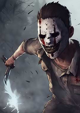 Masked Killer with Weapon in Dark Setting