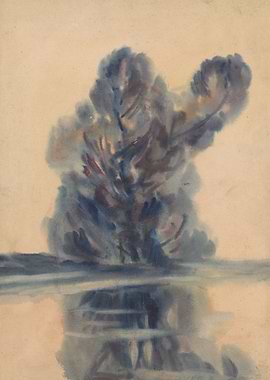 Abstract Blue Tree Watercolor Painting