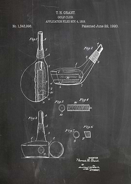 Golf Club Patent Drawing on Blackboard