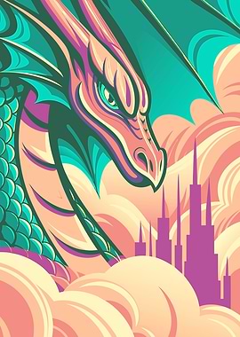 Dragon over Cityscape Digital Art