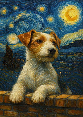Dog in Starry Night Style Painting