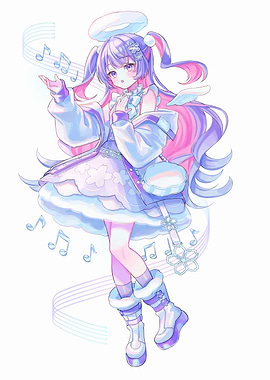 Anime Angel Girl with Musical Notes