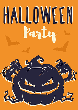 Halloween Party Invitation with Pumpkins and Bats