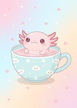 Cute Axolotl in a Teacup