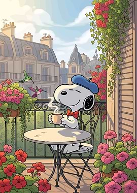 Snoopy in Paris with Coffee