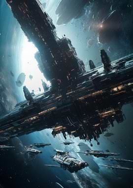 Futuristic Spaceships in Deep Space