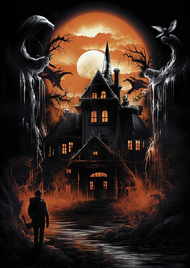 Haunted House Under a Full Moon