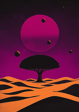 Surreal Desert Landscape with Tree