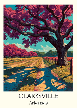 Clarksville, Arkansas landscape with pink trees