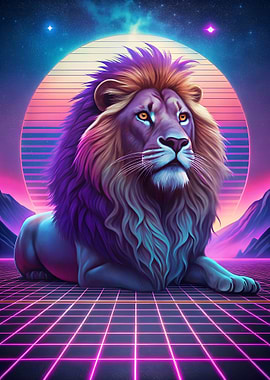 Synthwave Lion Portrait