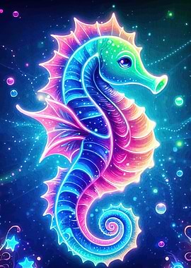 Neon Seahorse Starry Sea