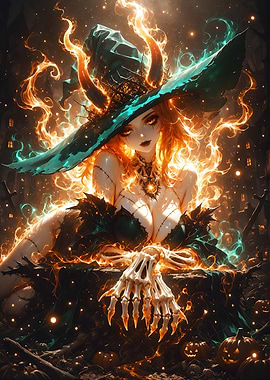 Enchanting Witch with Fiery Aura