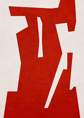 Abstract Red and White Geometric Art