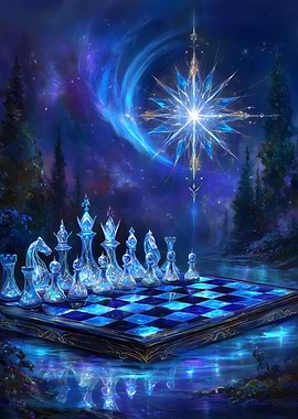 Crystal Chess Set in Magical Landscape