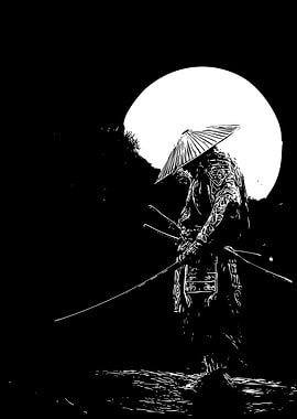 Samurai Warrior in Black and White