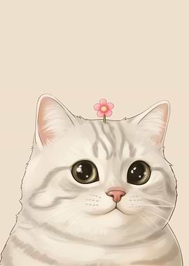 Cute Cat with Flower