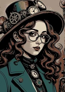 Steampunk Girl Portrait with Gears and Goggles