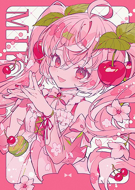 Pink Cherry Anime Girl Illustration
