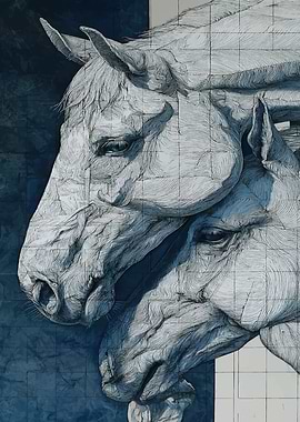 Two Horses Head Drawing