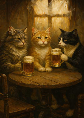 Cats Drinking Beer at a Pub