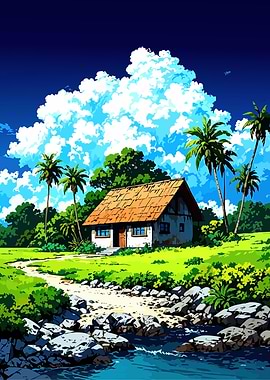 Tropical House Anime Landscape