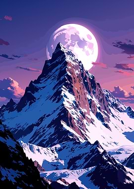 Mountain Peak Under a Full Moon
