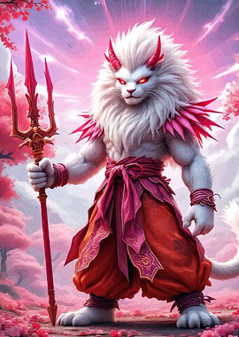 Anthropomorphic Lion Warrior with Trident