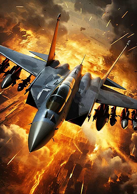 Fighter Jet Fiery Sky