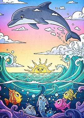 Dolphin Jumping Ocean Waves