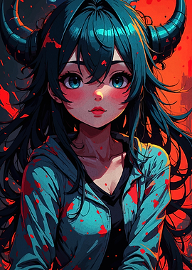 Anime Girl with Horns and Hoodie