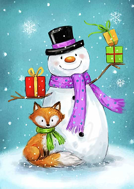 Snowman and Fox with Gifts
