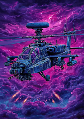 Apache Helicopter in Stormy Sky
