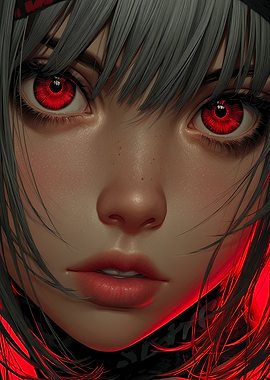 Anime Girl with Red Eyes Portrait