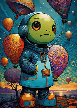 Astronaut Turtle with Balloons