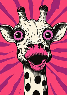 Cartoon Giraffe with Pink Accents