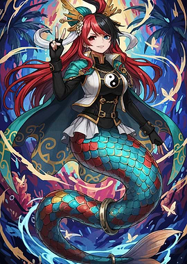 Anime Mermaid with Yin Yang Symbol