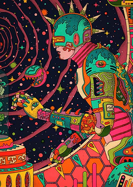 Colorful Space Explorer Digital Art