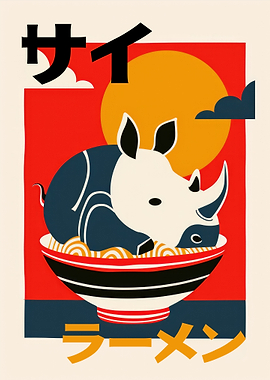 RHINO Ramen Bowl Retro Japanese Art Print