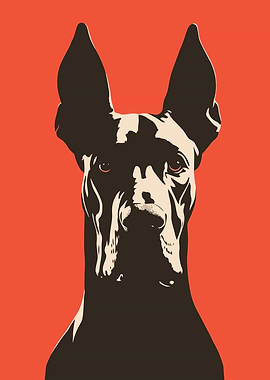 Doberman Portrait on Orange Background