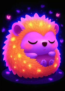 Cute Sleeping Hedgehog with Glowing Spines